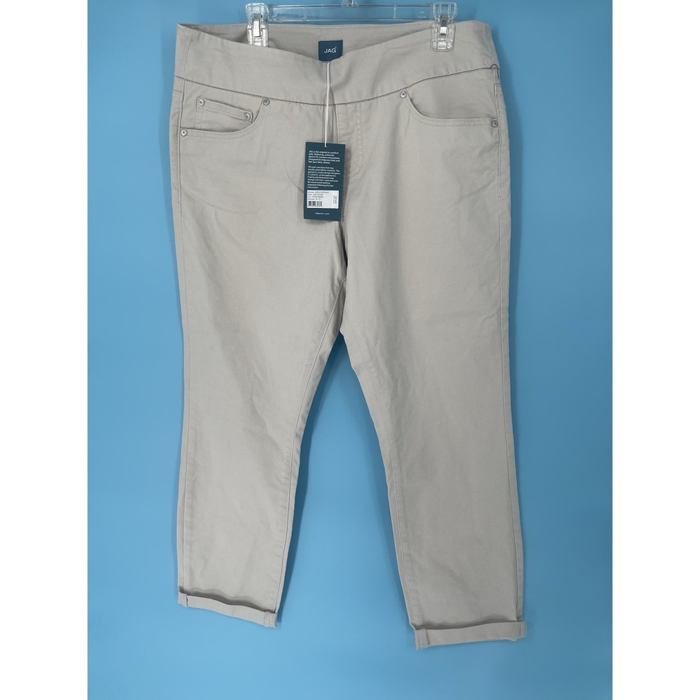 Jag Women Amelia Pull-on Stretch Slim Tan‎ Ankle Pants Sz 16 Row Rolled Hem NWT